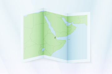Djibouti map, folded paper with Djibouti map.