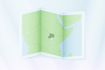 Uganda map, folded paper with Uganda map.