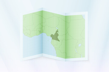 Cameroon map, folded paper with Cameroon map.