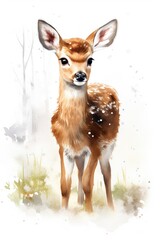 watercolor painted cute deer, realistic style, isolated on white , AI Generated