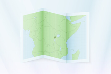 Burundi map, folded paper with Burundi map.