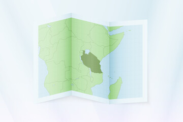 Tanzania map, folded paper with Tanzania map.