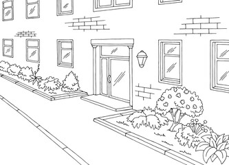 Street road graphic black white landscape sketch illustration vector 