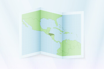 Honduras map, folded paper with Honduras map.