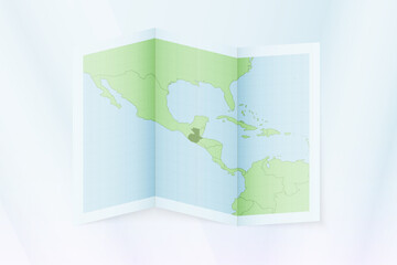 Guatemala map, folded paper with Guatemala map.