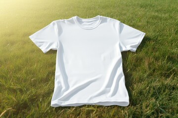 White t-shirt green grass sport. Generate Ai - Powered by Adobe