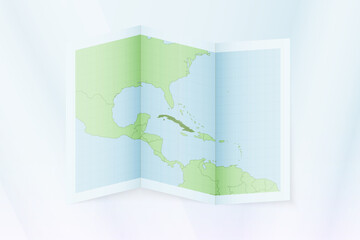 Cuba map, folded paper with Cuba map.