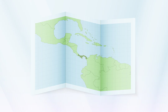 Panama map, folded paper with Panama map.