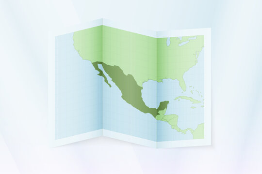 Mexico map, folded paper with Mexico map.