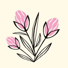 Fototapeta na wymiar Creative vibrant card with pink Tulips in soft gentle juicy colors.