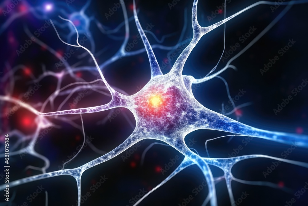 Aufkleber neuron system, 3d illustration of a neuron on colorful background.