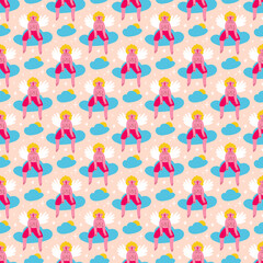 Valentine funny angels seamless pattern. illustration in doodle style