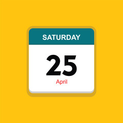 april 25 saturday icon with yellow background, calender icon