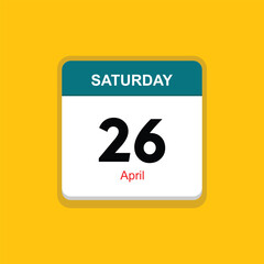 april 26 saturday icon with yellow background, calender icon