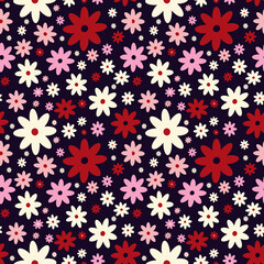 Fototapeta na wymiar Blue pink Creative vibrant quirky Retro floral pattern in 60s in bright juicy colors