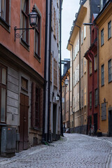 Fototapeta na wymiar Narrow alley in Gamla Stan in Stockholm