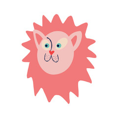 Fancy lion face. lion character, Illustration in modern childish hand drawn style