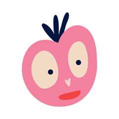Funny quirky charming pink apple with face with handles and legs. Illustration in a modern drawn childish style