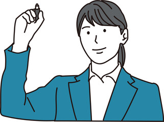 ペンで文字を書くビジネスウーマン