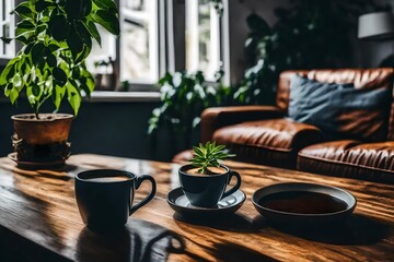 cup of coffee over the table ai generated 