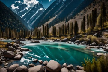 view of the  river in the mountains ai generated