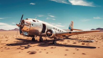 Fototapeta na wymiar A broken airplane in the desert
