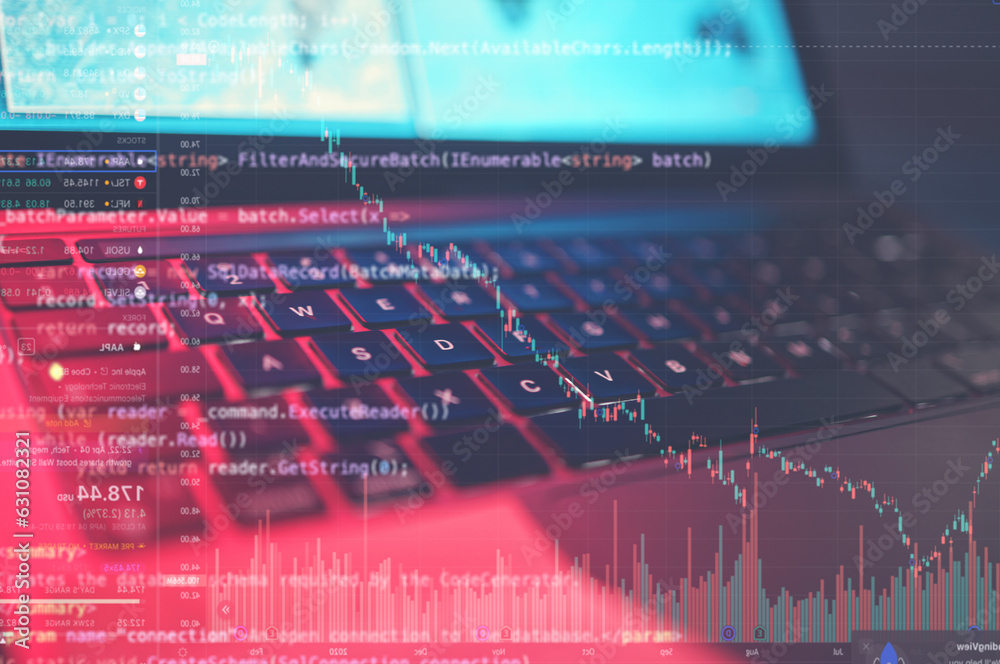 Poster Cyber security, laptop and software malware, algorithm error and programming mistake, script fail or code glitch. HTML coding problem, dark system virus and virtual night overlay of cyber attack risk