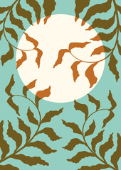 Botanical illustration red leaves and moon template.