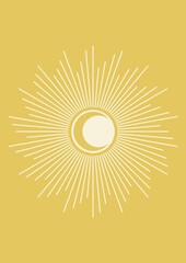 Yellow sun print boho minimalist printable wall art illustration