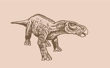 Fototapeta na wymiar Graphical illustration of iguanodon on sepia background,vector vintage illuatration.Dinosaur