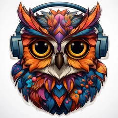 Tuinposter An intricately designed owl t-shirt graphic, the owl's wings spread wide as if in mid-flight, feathers rendered with meticulous detail, vibrant and contrasting colors depicting the owl, Generative Ai © sukumarbd4