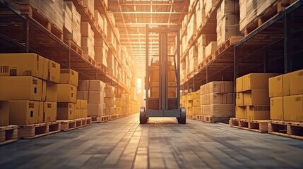 forklift in warehouse with forklift