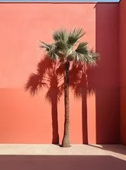 Foto auf Acrylglas Bordeaux palm trees against a red wall