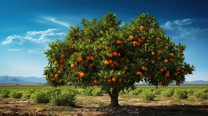 Fototapeta na wymiar Orange trees produce a lot of fruit