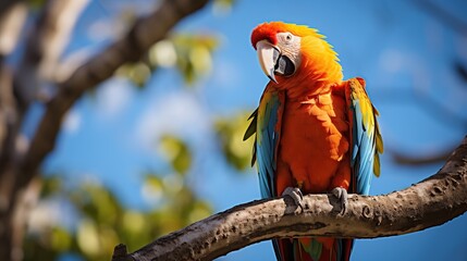 parrot on tree branch with blurred background