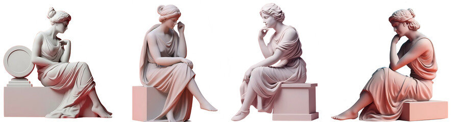 Modern Thinking Woman, Greek Roman Style Statue, Contemplation Digital Concept Render Isolated Template