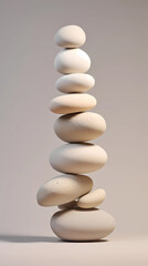 Fototapeta na wymiar Large white pebbles stacked on top of each other, in the style of monochromatic palette