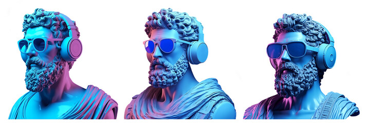 Modern Digital Renaissance Man, Greek Roman Style Statue, Futurism Digital Concept Render Isolated Template