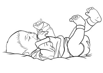 Newborn baby realistic hand drawn outline illustration png cut out