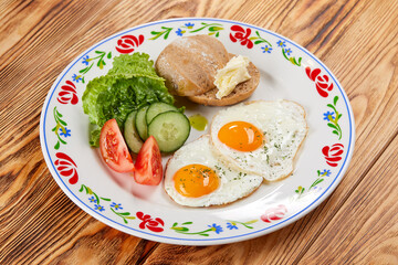 tasty breakfast on teh wooden background