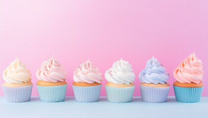 cupcakes on pink background made with generative AI