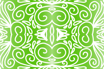 Beautiful colourful  gradient background with white flower leaf line art pattern of indonesian culture traditional batik