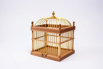 Lovely wooden bird cage on a white background. Generative AI