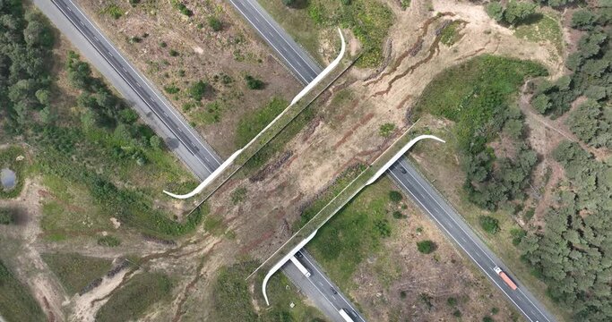 Top down view on a dutch Ecoduct, passage for wildlife over the highway.