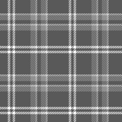 Plaid Tartan Pattern Seamless Background In Grey White Color. Checkered fabric texture for flannel shirt, skirt, blanket, throw.
