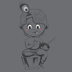 vector happy janmashtami background with matki and makhan sketch 