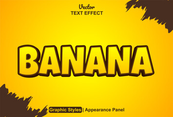 banana text effect with yellow color graphic style and editable.