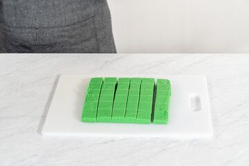 Green fudge with red hearts