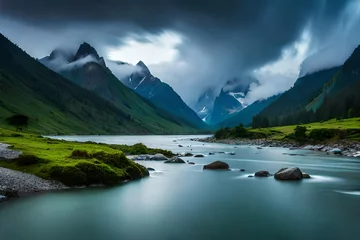 Fototapeten lake and mountains generated ai © kashif 2158