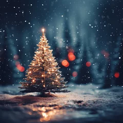 Photo sur Aluminium Blue nuit blurred christmas tree, snow, christmas, background. Made with generative ai